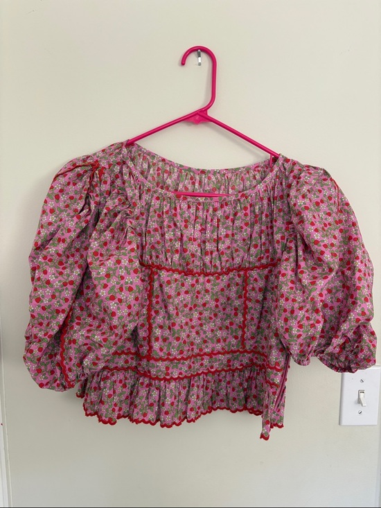 Loeffler Randall Tops - LR liberty fabric Puff-Sleeve Peasant Top
